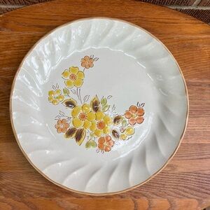 Vintage Gaiety Sculptura Stoneware Dinner Plate Orange Yellow Floral Japan 1 pc